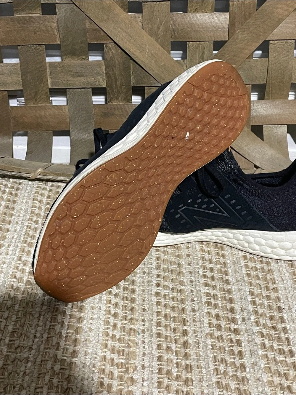 New Balance Black and White Athletic Sneakers with Tan Pull Tab